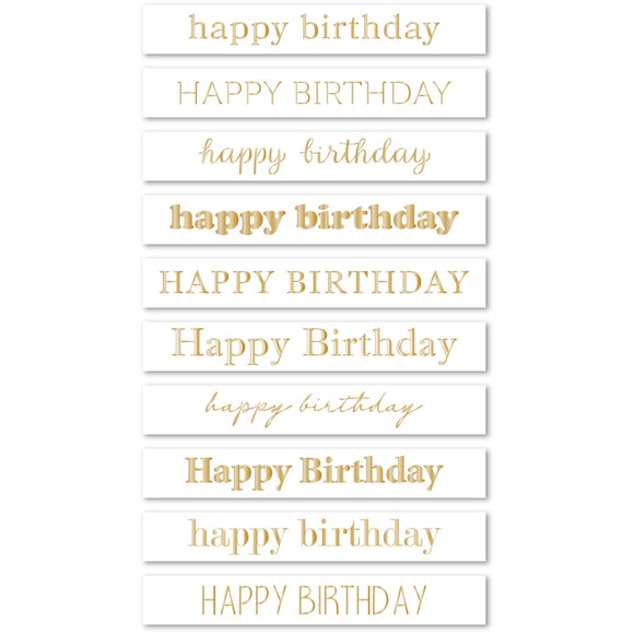 ST032 Happy Birthday Foil Greetings Large White Tabs