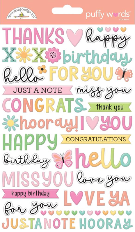 Butterfly Kisses Collection - Puffy Stickers - words