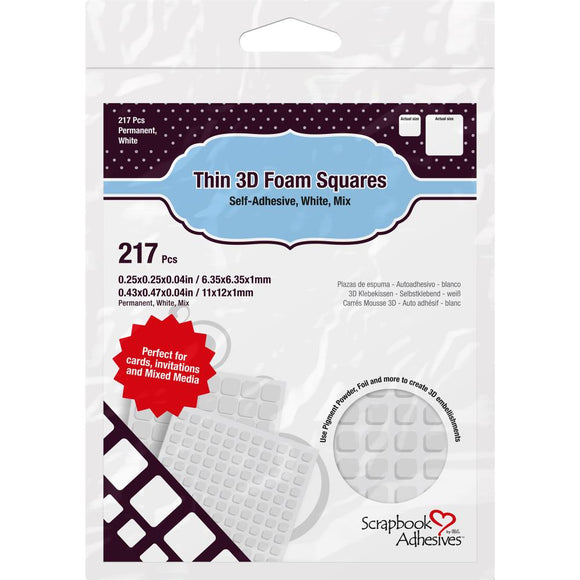 Thin 3D Foam Squares Mix Size (White)